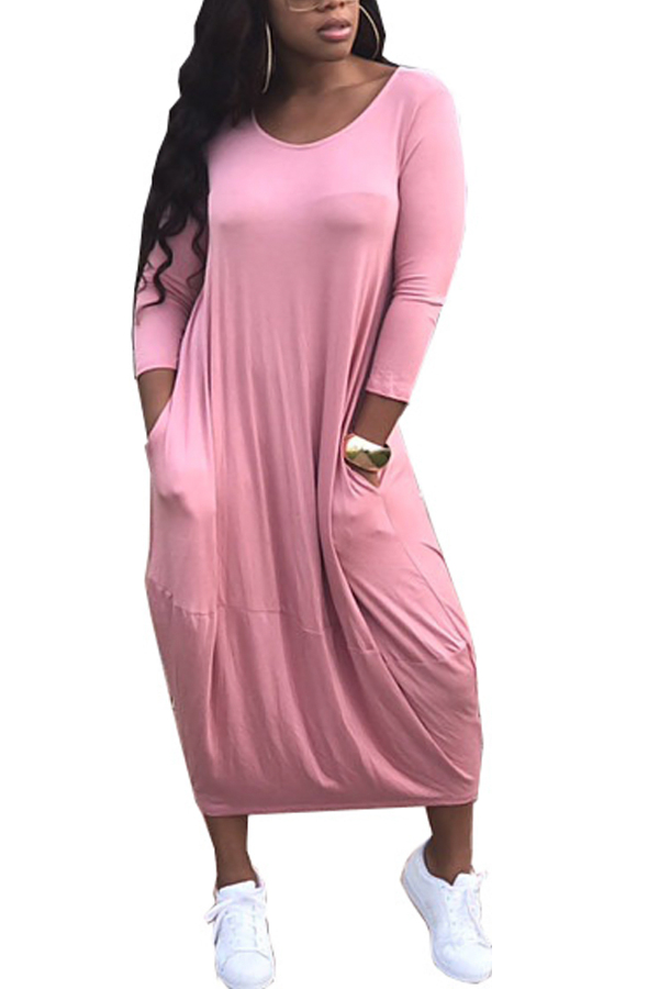  Polyester Casual O neck Cap Sleeve Long Sleeve Lantern skirt Mid Calf Dresses