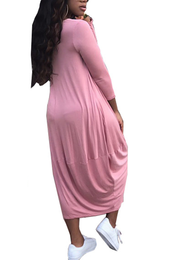  Polyester Casual O neck Cap Sleeve Long Sleeve Lantern skirt Mid Calf Dresses