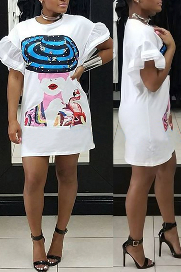  Polyester Casual O neck Cap Sleeve Short Sleeve Straight Mini Dresses