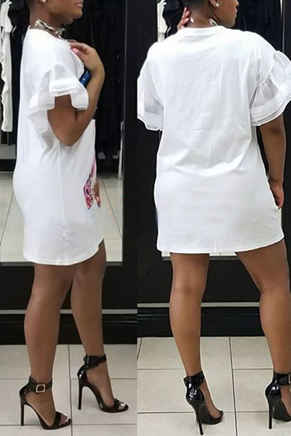  Polyester Casual O neck Cap Sleeve Short Sleeve Straight Mini Dresses