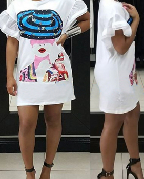  Polyester Casual O neck Cap Sleeve Short Sleeve Straight Mini Dresses