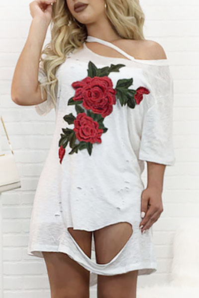  Polyester Casual O neck Half Sleeve Mini Dresses