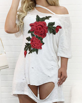  Polyester Casual O neck Half Sleeve Mini Dresses