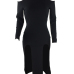  Polyester Sexy Mandarin Collar Cap Sleeve Long Sleeve Waist skirt Mid Calf Dresses