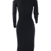  Polyester Sexy Mandarin Collar Cap Sleeve Long Sleeve Waist skirt Mid Calf Dresses