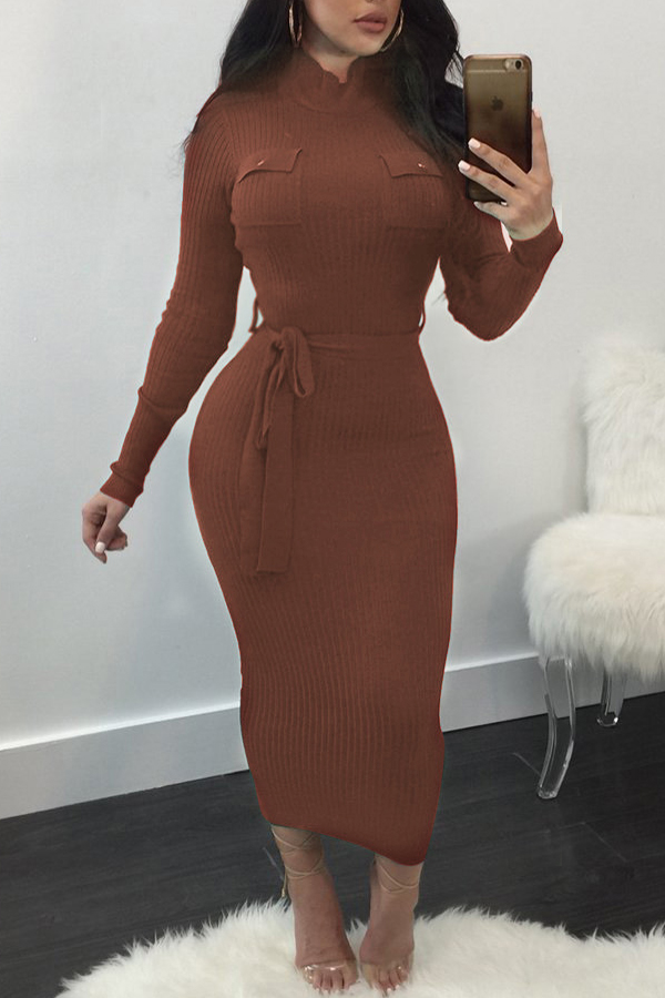  Polyester Sexy O neck Cap Sleeve Long Sleeve Sheath Mid Calf Dresses