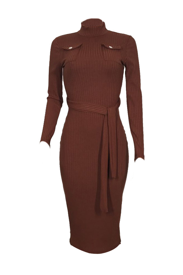  Polyester Sexy O neck Cap Sleeve Long Sleeve Sheath Mid Calf Dresses