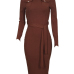  Polyester Sexy O neck Cap Sleeve Long Sleeve Sheath Mid Calf Dresses