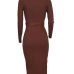  Polyester Sexy O neck Cap Sleeve Long Sleeve Sheath Mid Calf Dresses