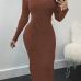  Polyester Sexy O neck Cap Sleeve Long Sleeve Sheath Mid Calf Dresses