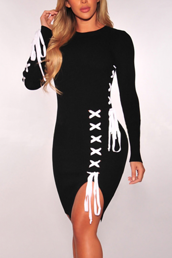  Polyester Sexy O neck Cap Sleeve Long Sleeve Sheath Mini Dresses