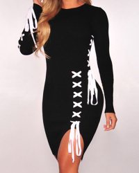  Polyester Sexy O neck Cap Sleeve Long Sleeve Sheath Mini Dresses