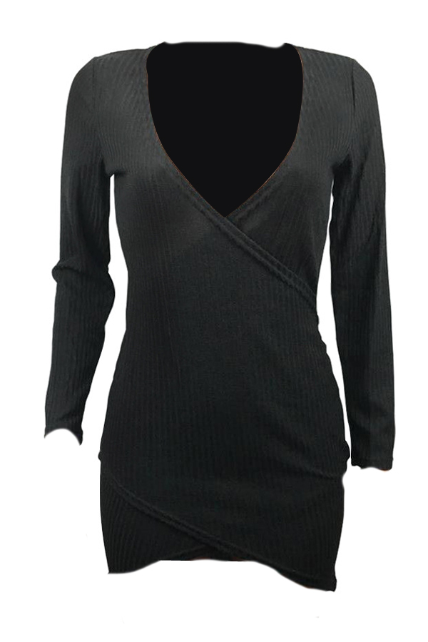  Polyester Sexy V Neck Cap Sleeve Long Sleeve Sheath Mini Dresses