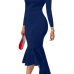  Sexy Bateau Neck Dovetail Shape Design Blue Polyester Ankle Length Dress