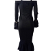  Sexy Bateau Neck Falbala Design Black Velvet Ankle Length Dress  