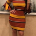  Sexy Bateau Neck Lotus Leaf Sleeves Striped Patchwork Polyester Sheath Mini Dress