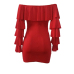  Sexy Bateau Neck Pleated Lace Red Milk Fiber Mini Dress