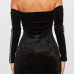  Sexy Bateau Neck Ribbon Splicing Black Velvet Mini Dress(Without Necklace)