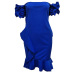  Sexy Bateau Neck Ruffle Design Blue Polyester Knee Length Dress