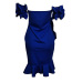  Sexy Bateau Neck Ruffle Design Blue Polyester Knee Length Dress