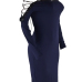  Sexy Bateau Neck Shoulders Lace-up Dark Blue Polyester Mid Calf Dress