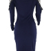  Sexy Bateau Neck Shoulders Lace-up Dark Blue Polyester Mid Calf Dress