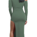  Sexy Bateau Neck Side Slit Army Green Milk Fiber Mid Calf Dress