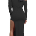  Sexy Bateau Neck Side Slit Black Milk Fiber Mid Calf Dress