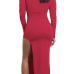  Sexy Bateau Neck Side Slit Wine Red Milk Fiber Mid Calf Dress