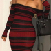  Sexy Bateau Neck Striped Patchwork Polyester Knee Length Dress