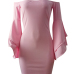  Sexy Bateau Neck Trumpet Sleeves Pink Polyester Mini Dress