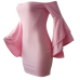  Sexy Bateau Neck Trumpet Sleeves Pink Polyester Mini Dress