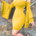  Sexy Bateau Neck Trumpet Sleeves Yellow Polyester Mini Dress