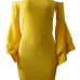  Sexy Bateau Neck Trumpet Sleeves Yellow Polyester Mini Dress