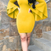  Sexy Bateau Neck Trumpet Sleeves Yellow Polyester Mini Dress