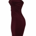  Sexy Bateau Neck Zipper Design Wine Red Cotton Blend Mini Dress