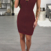  Sexy Bateau Neck Zipper Design Wine Red Cotton Blend Mini Dress