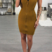  Sexy Bateau Neck Zipper Design Yellow Cotton Blend Mini Dress