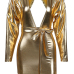  Sexy Deep V Neck Back Hollow-out Gold Polyester Mini Dress(Without Necklet)