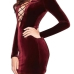  Sexy Deep V Neck Hollow-out Wine Red Velvet Sheath Mini Dress