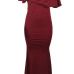  Sexy Deep V Neck Pleated Red Polyester Floor Length Dress