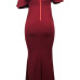  Sexy Deep V Neck Pleated Red Polyester Floor Length Dress