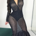  Sexy Deep V Neck See-Through Black Gauze Fishtail Mid Calf Dress(With Briefs)