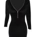  Sexy Deep V Neck Zipper Design Black Velvet Mini Dress