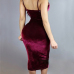  Sexy Hollow-out Wine Red Velvet Sheath Mid Calf Dress