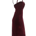  Sexy Hollow-out Wine Red Velvet Sheath Mid Calf Dress