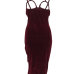  Sexy Hollow-out Wine Red Velvet Sheath Mid Calf Dress