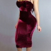  Sexy Hollow-out Wine Red Velvet Sheath Mid Calf Dress