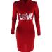  Sexy Hooded Collar Letters Printed Red Cotton Blend Knee Length Dress