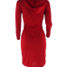  Sexy Hooded Collar Letters Printed Red Cotton Blend Knee Length Dress